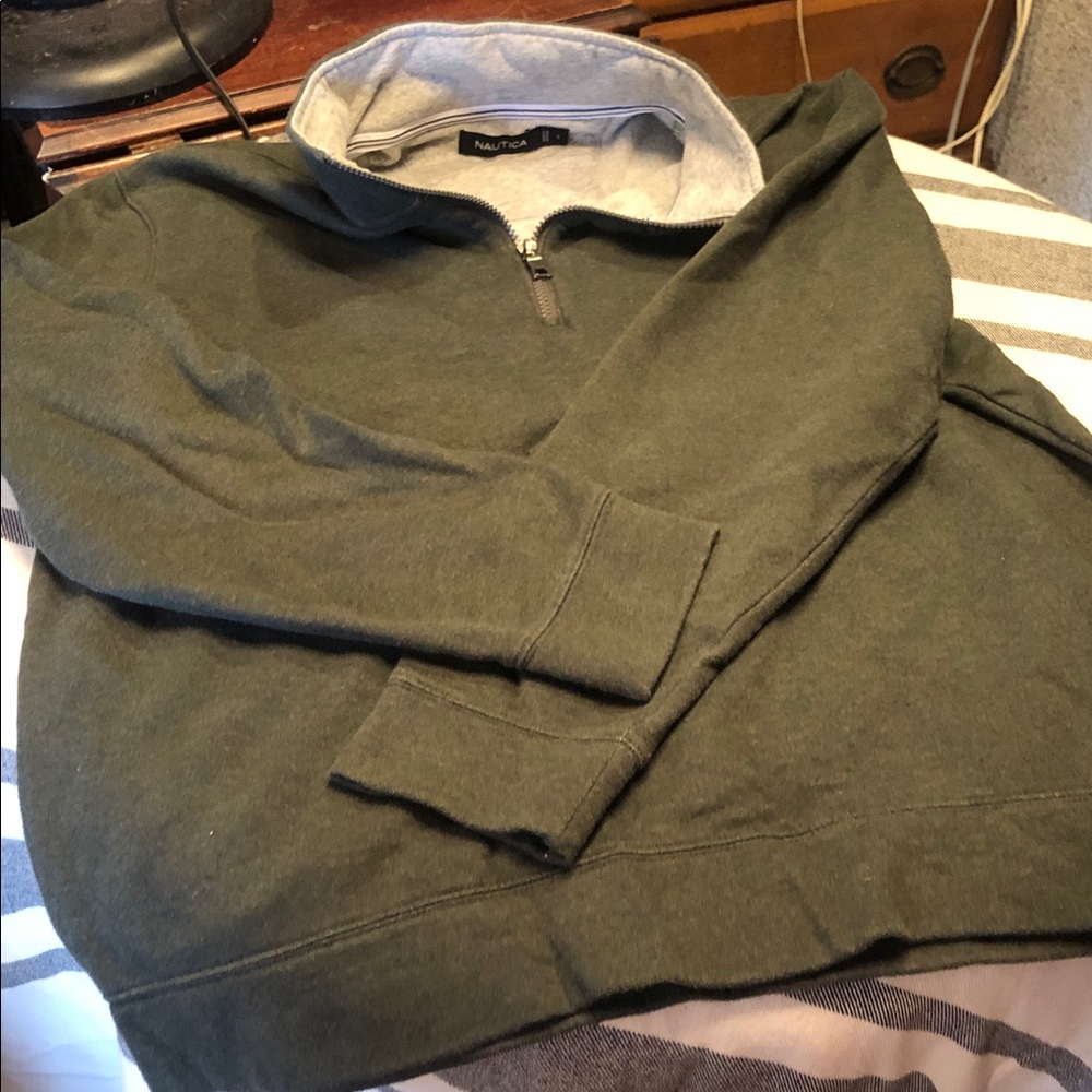 Nautica Men's Olive Green Quarter-Zip Pullover with Gray Lining